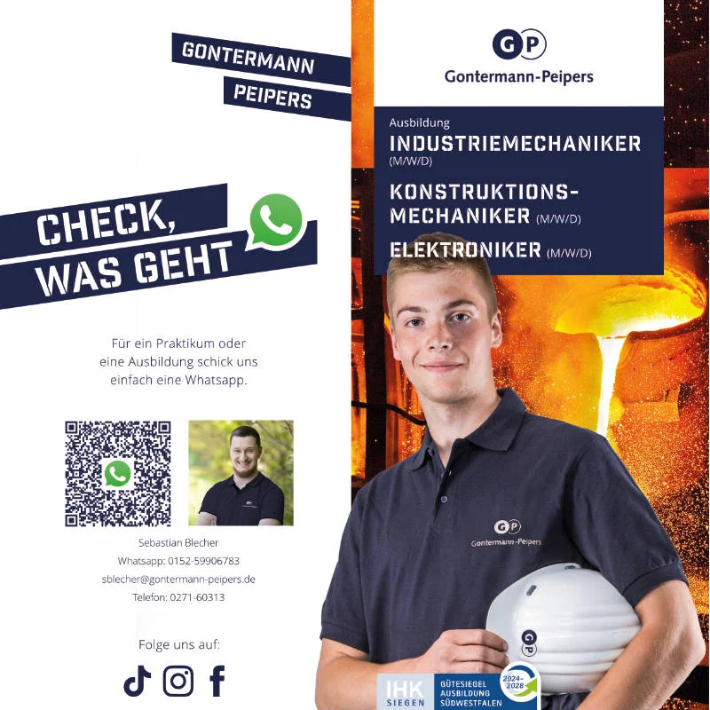 Ausbildung Siegen Gontermann-Peipers Titel Ausbildungsflyer Industriemechaniker Konstruktionsmechaniker Elektroniker