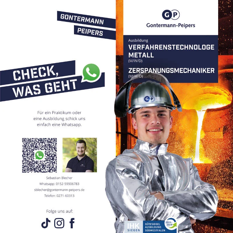 Ausbildung Siegen Gontermann-Peipers Titel Ausbildungsflyer Verfahrenstechnologe Zerspanungsmechaniker