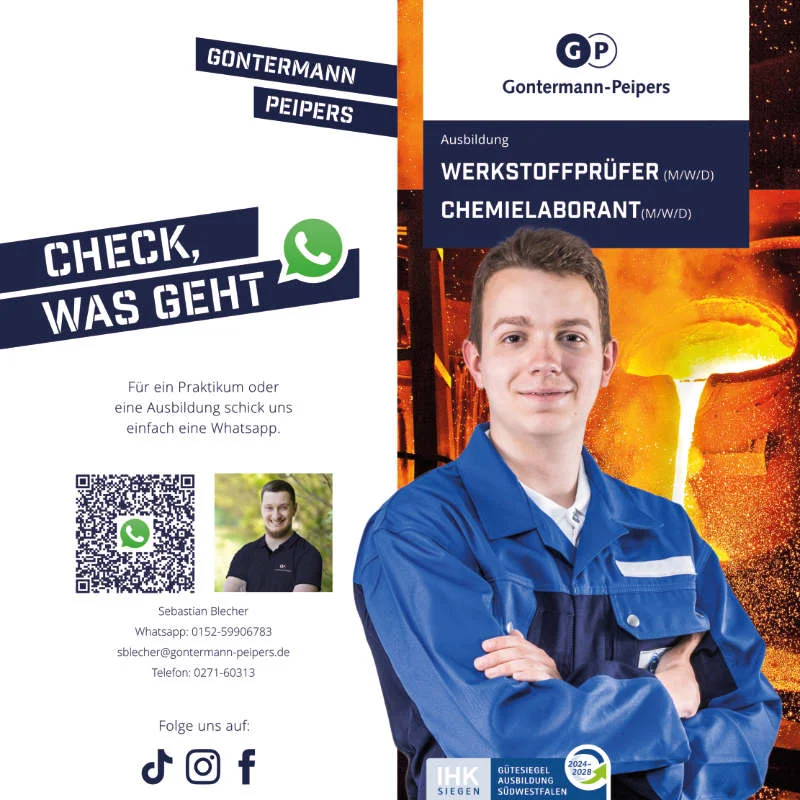 Ausbildung Siegen Gontermann-Peipers Titel Ausbildungsflyer Chemielaborant Werkstoffprüfer